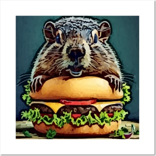 watercolor groundhog happy cheeseburger Posters and Art